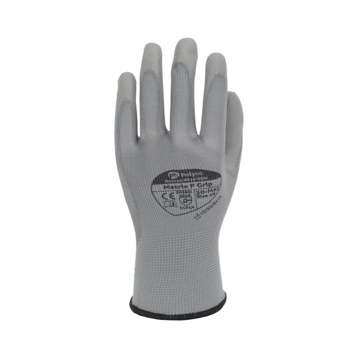 Polyco Matrix P Grip Grey PU Palm Coated Gloves (Size 10) – Pack of 12
