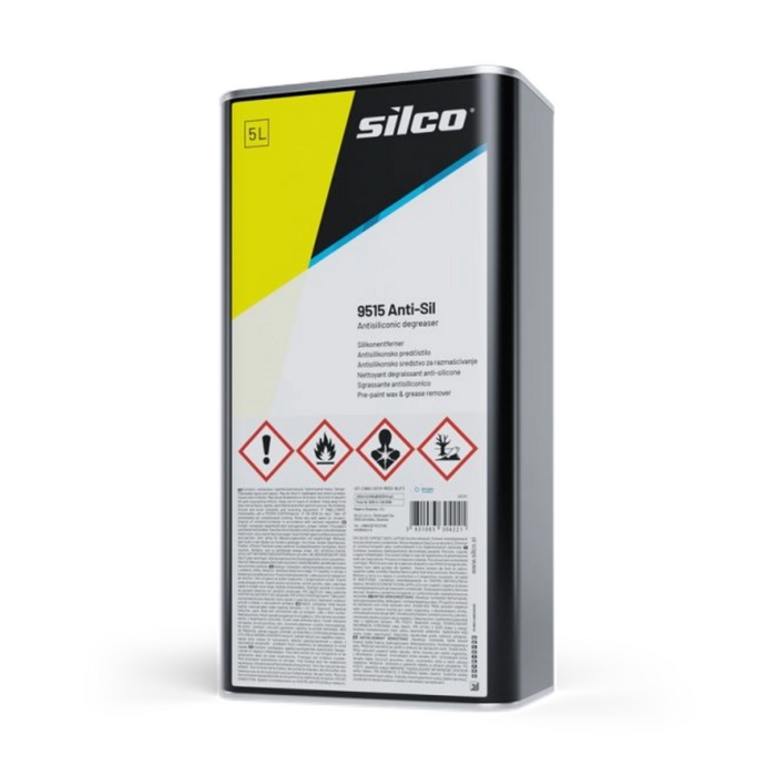 A 5L canister of Silco 9515 Antisiliconic Degreaser, showing the front of the packaging with product details, warnings, and a barcode on a white background.