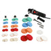 Polishing tool set with multiple buffs and attachments on a white background