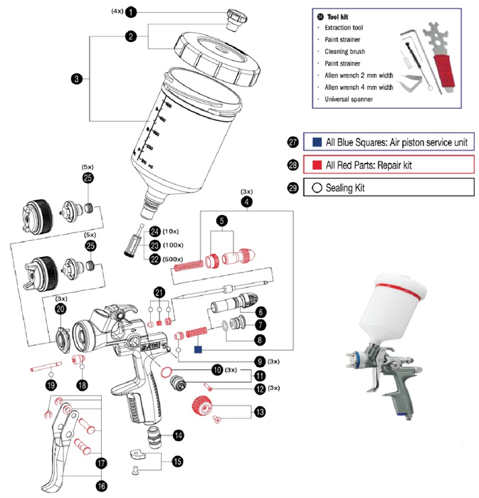 Pressure Spring for Paint Needle and Air Piston (x3) | Part Reference 4